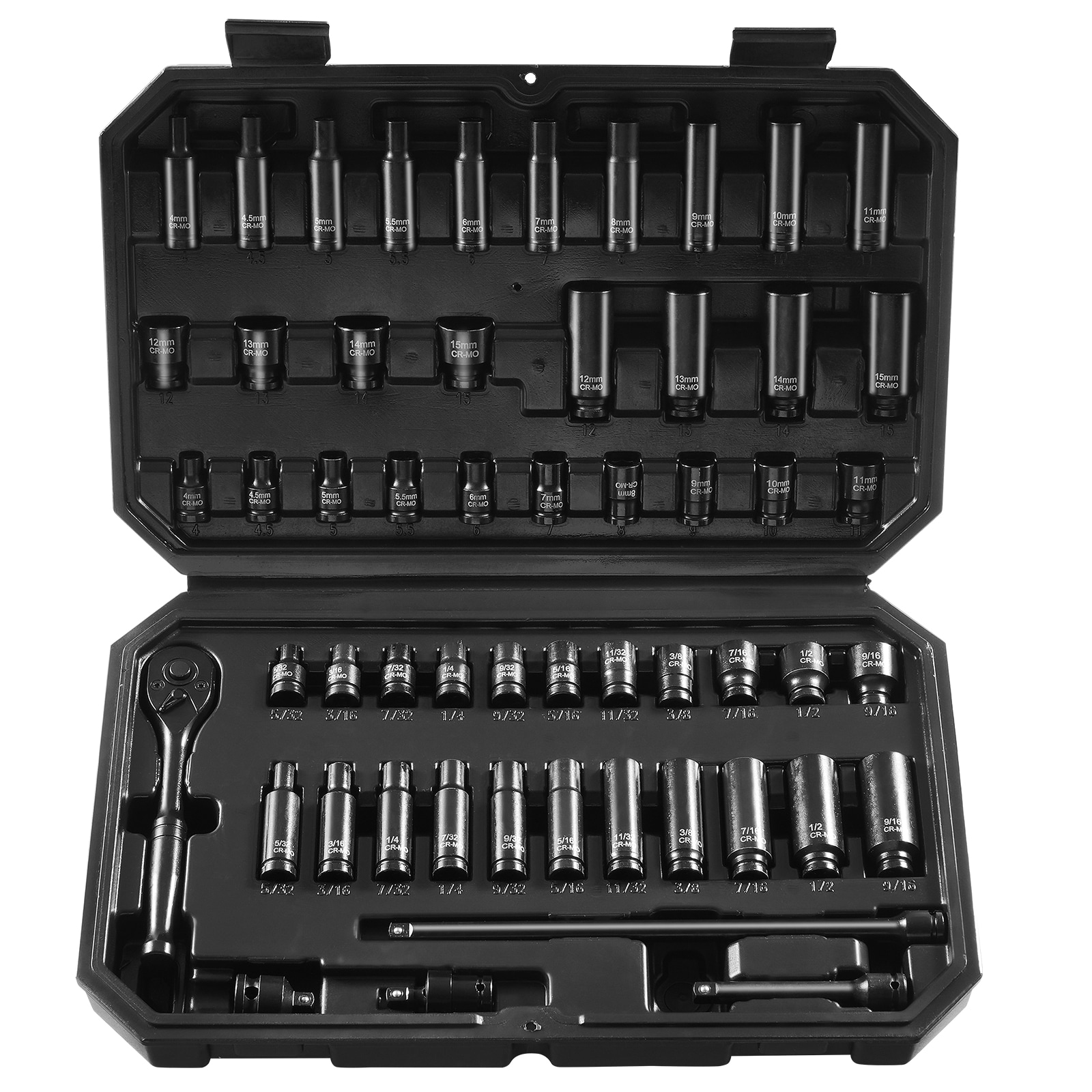 Impact Sockets Set 55pcs 6-Point 1/4" Drive Bit Ratchet Tool Kit Case_voghion.com